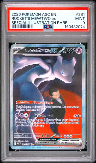 2026 Pokémon Ascended Heroes Team Rocket's Mewtwo ex Special illustration Rare 281/217 PSA 9