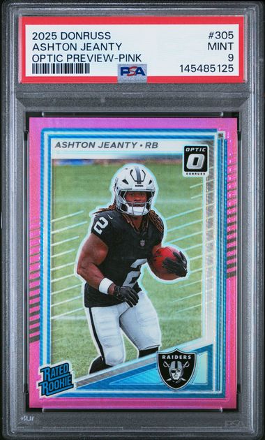 2025 PANINI DONRUSS #305 ASHTON JEANTY OPTIC PREVIEW-PINK PSA 9 SC2