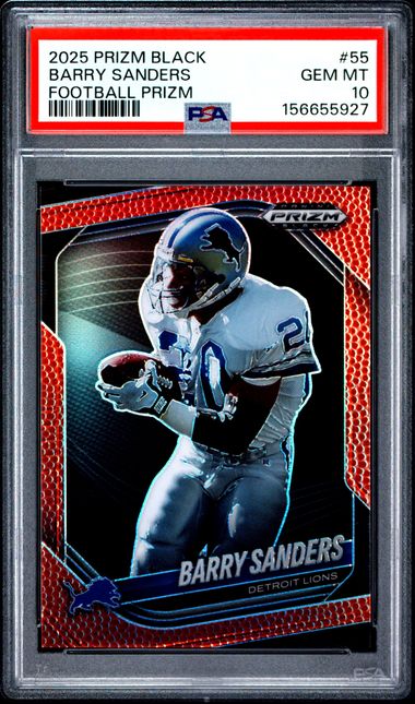 2025 PANINI PRIZM BLACK #55 BARRY SANDERS FOOTBALL PRIZM PSA 10 SC2