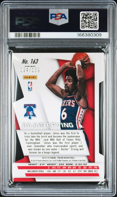 2014 PANINI PRIZM #163 JULIUS ERVING PURPLE DIE-CUT PRIZM PSA 9 JR9272-103