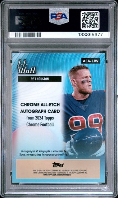 2024 TOPPS CHROME CHROME ALL-ETCH AUTOGRAPHS #AEAJJW JJ WATT ALL-ETCH AUTO-ORANGE GEO PSA 9