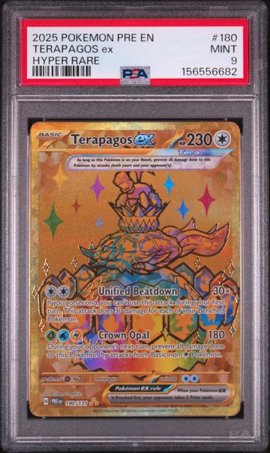 2025 POKEMON PRE EN-PRISMATIC EVOLUTIONS #180 TERAPAGOS ex HYPER RARE PSA 9