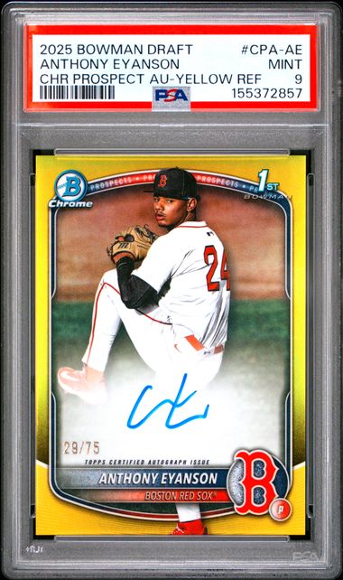 2025 BOWMAN DRAFT CHROME PROSPECT AUTOGRAPHS #CPA-AE ANTHONY EYANSON CHR PROSPECT AU-YELLOW REF PSA 9 SC4
