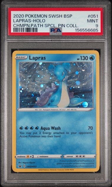 2020 POKEMON SWSH BLACK STAR PROMO #051 LAPRAS-HOLO CHMPN.PATH SPCL. PIN COLL. PSA 9 SC1