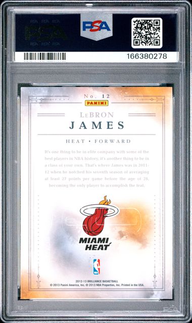 2012 PANINI BRILLIANCE MAGIC NUMBERS #12 LeBRON JAMES MAGIC NUMBERS PSA 9 JR9272-60