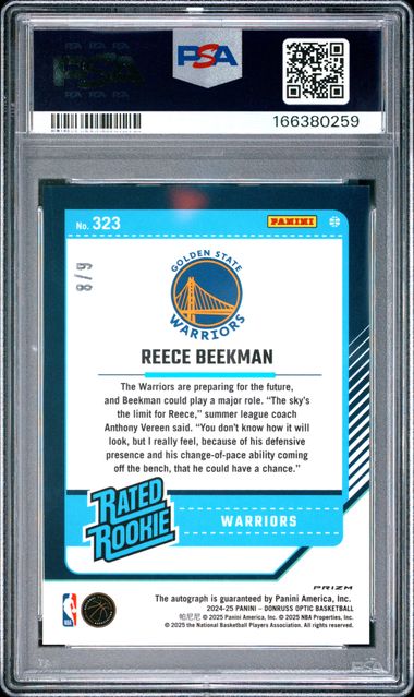 2024 PANINI DONRUSS OPTIC #323 REECE BEEKMAN SIGNATURE-BLACK GOLD CHOICE PSA 9 JR9272-75