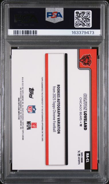 2025 TOPPS CHROME ROOKIES AUTOGRAPH #CL COLSTON LOVELAND ROOKIE AUTO-PINK LAVA PSA 8