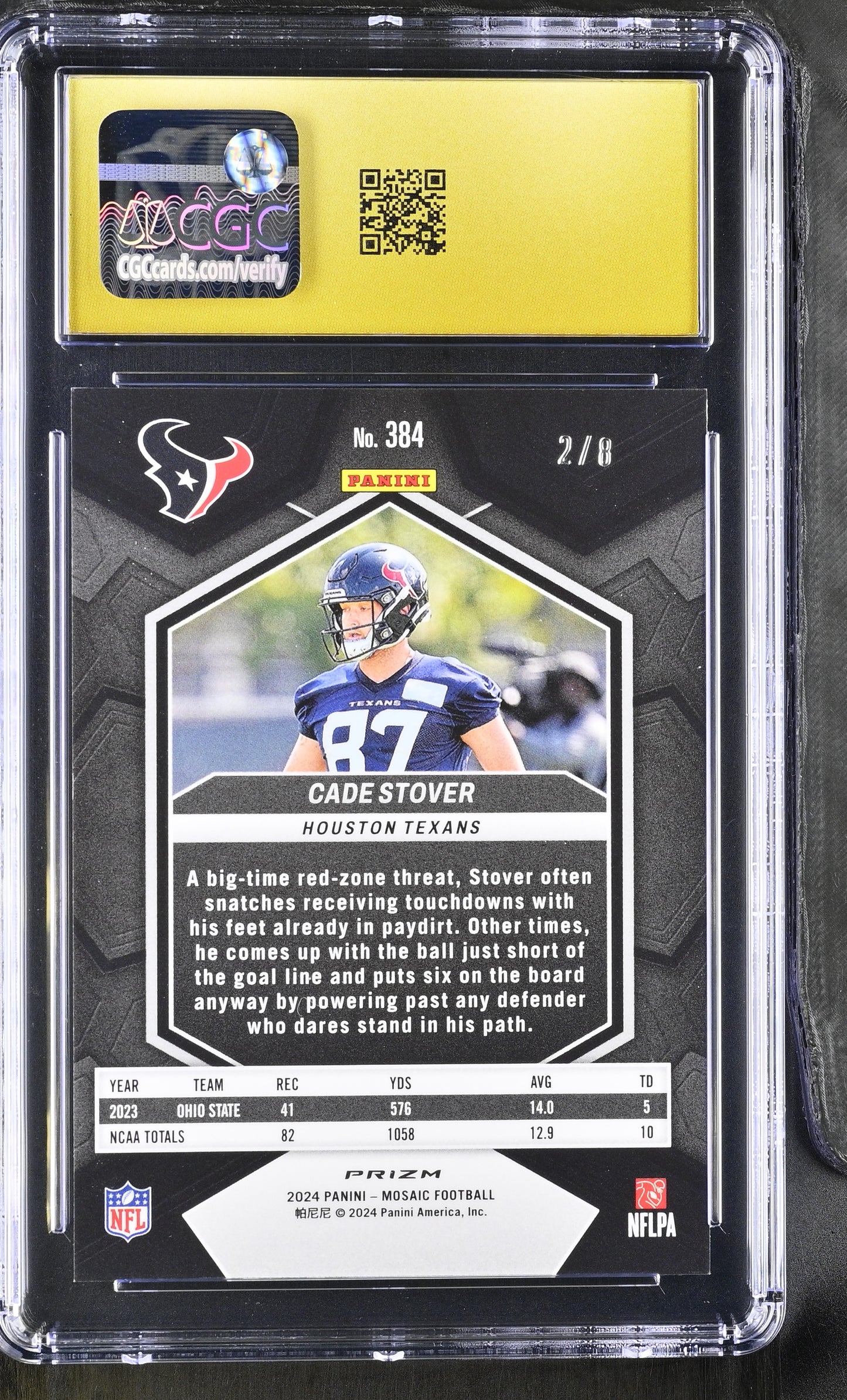 2024 Panini Mosaic Cade Stover Choice Black Gold RC 2/8 #384 CGC Pristine 10