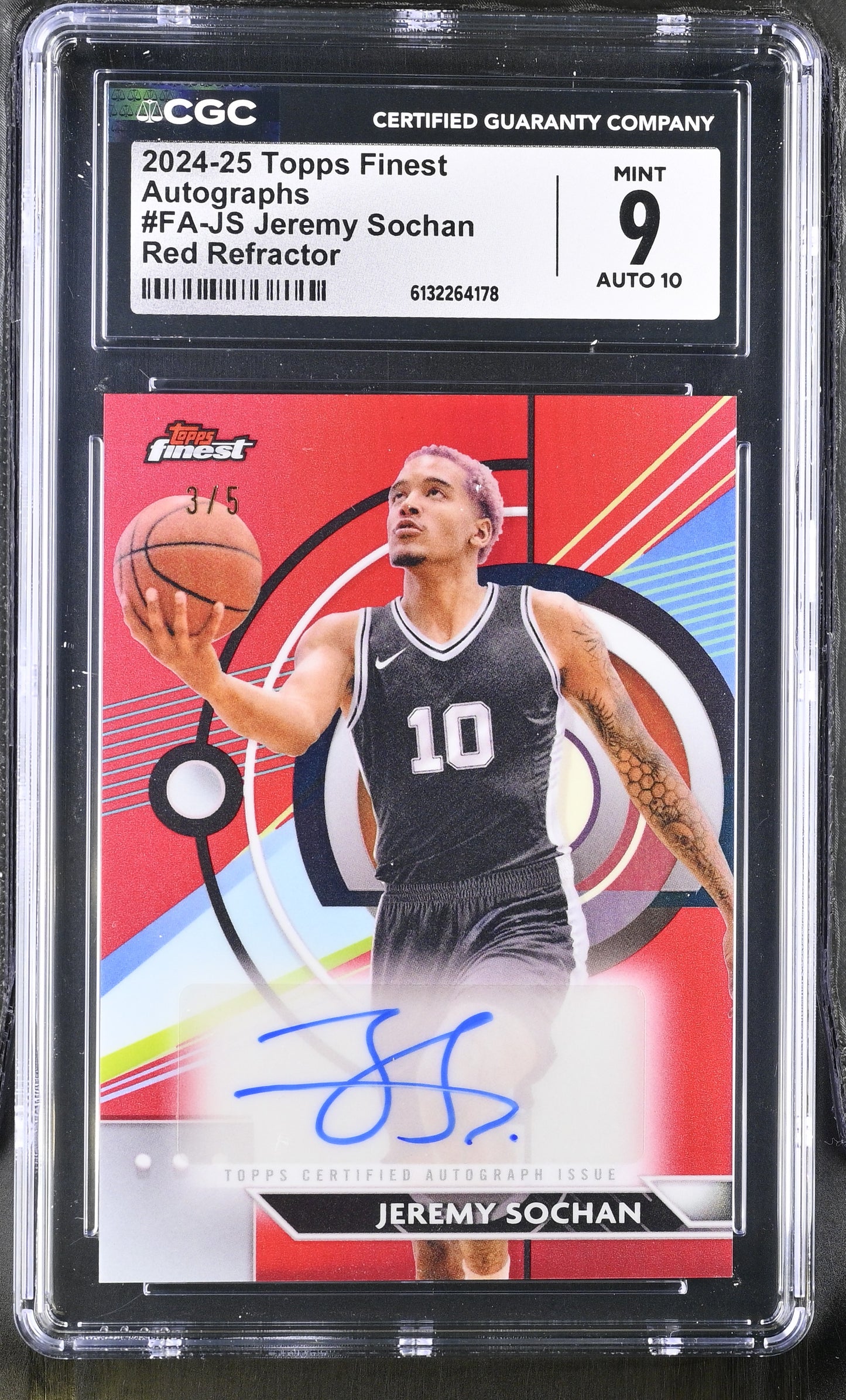 2024-25 Topps Finest Basketball Jeremy Sochan Red Refractor Auto 3/5 #FA-JS CGC 9