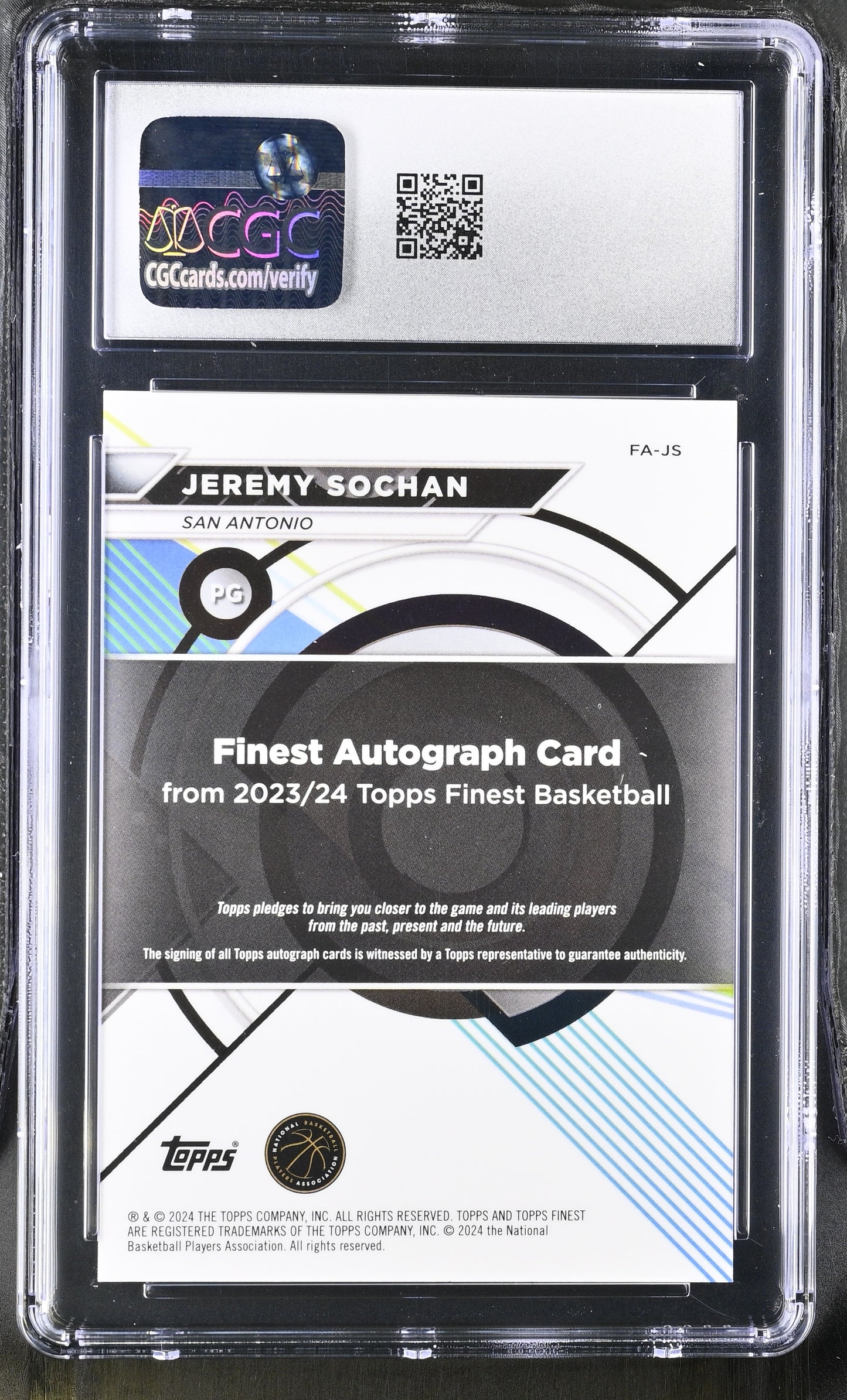 2024-25 Topps Finest Basketball Jeremy Sochan Red Refractor Auto 3/5 #FA-JS CGC 9
