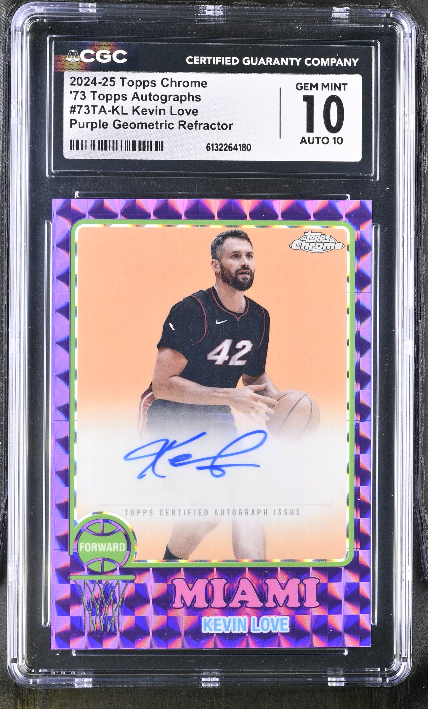 2024-25 Topps Chrome Basketball Kevin Love '73 Chrome Autograph Purple Geometric Refractor #73TA-KL CGC 10