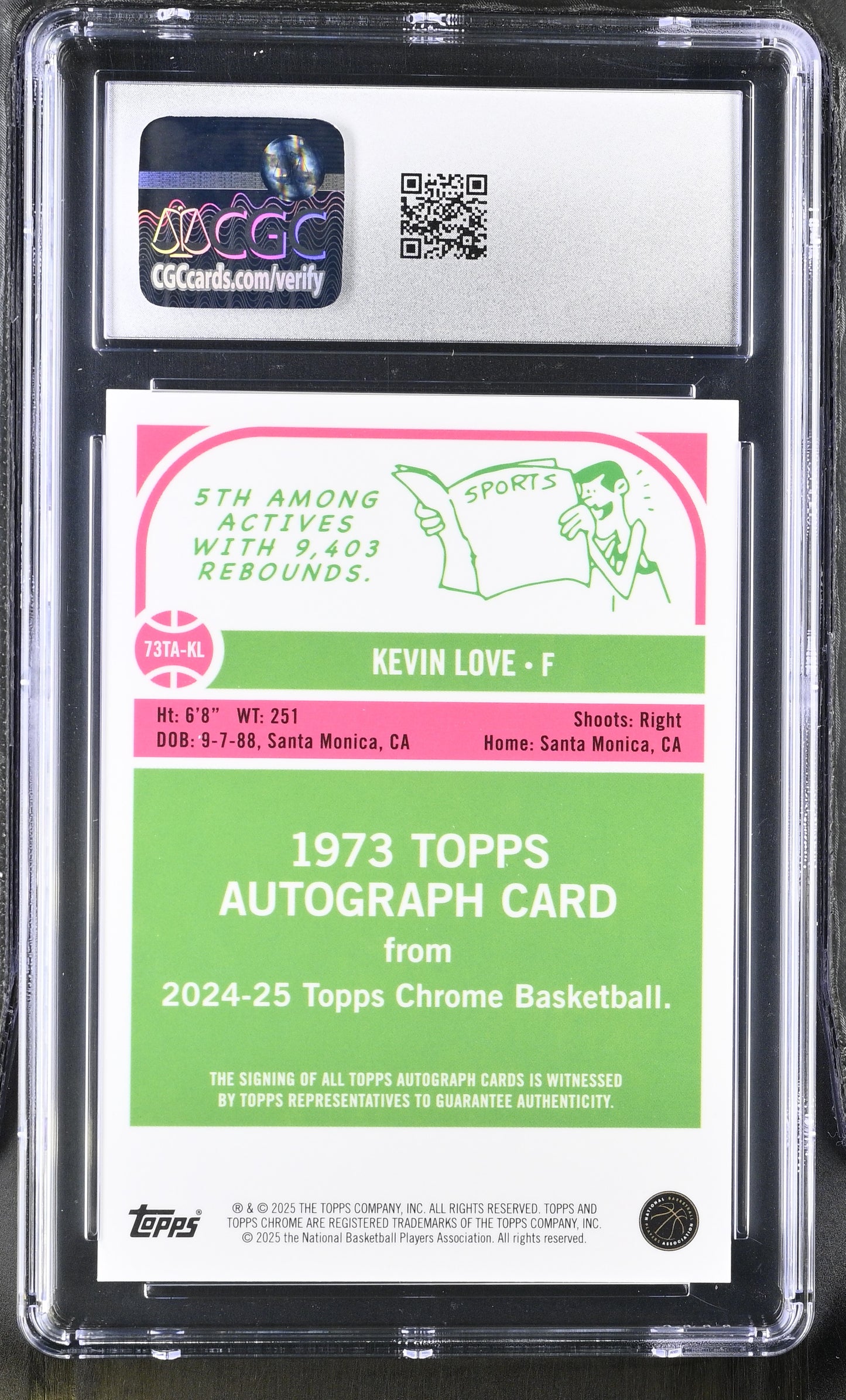 2024-25 Topps Chrome Basketball Kevin Love '73 Chrome Autograph Purple Geometric Refractor #73TA-KL CGC 10