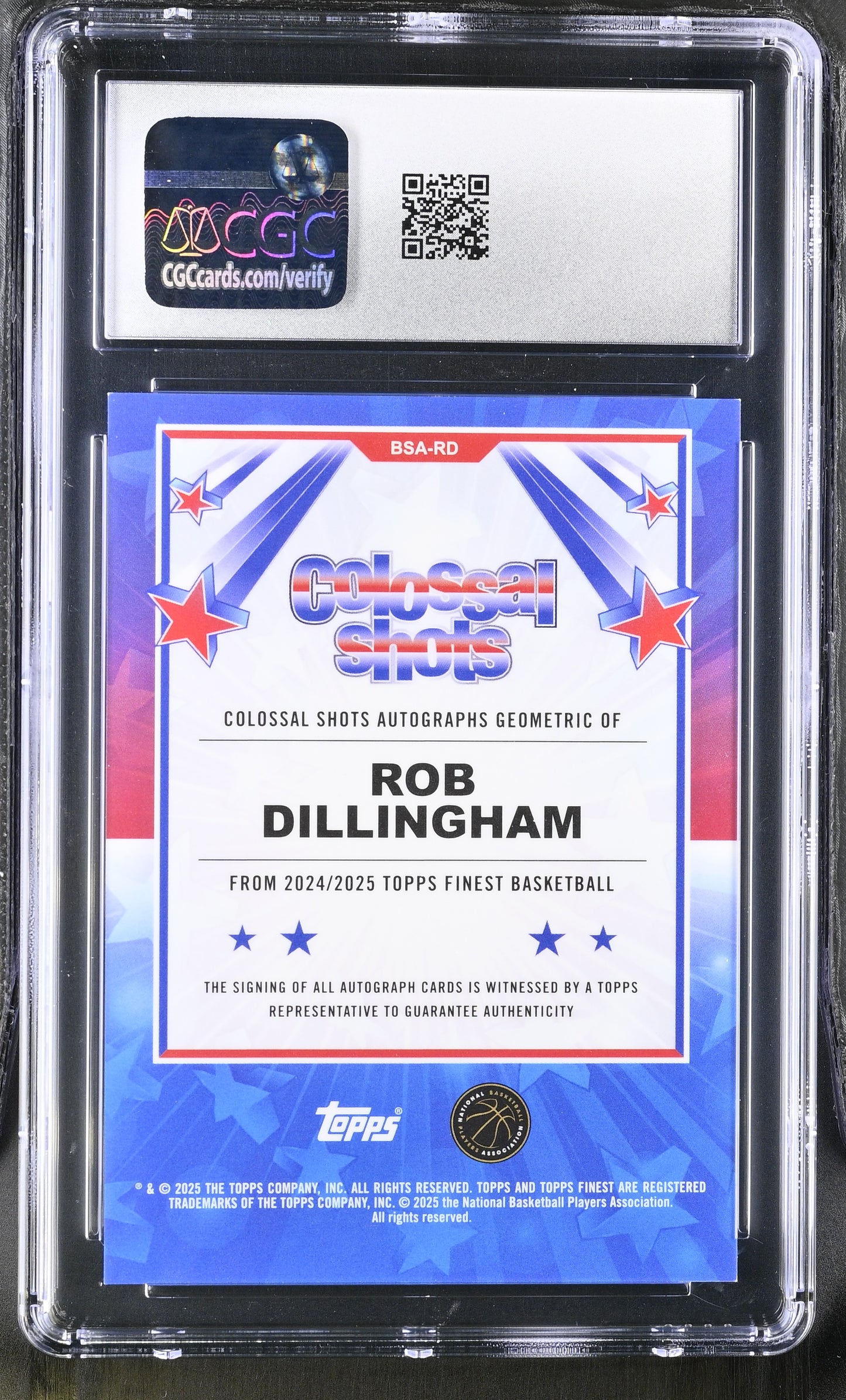 2024-25 Topps Finest Basketball Rob Dillingham Colossal Shots Autograph Black Geometric Refractor 10/25 #BSA-RD CGC 10