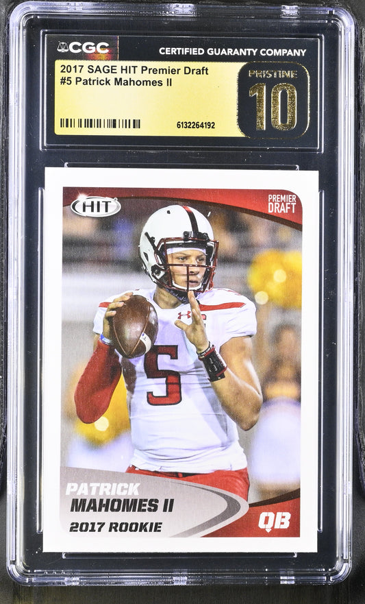 2017 SAGE HIT Premier Draft Patrick Mahomes II #5 RC CGC Pristine 10