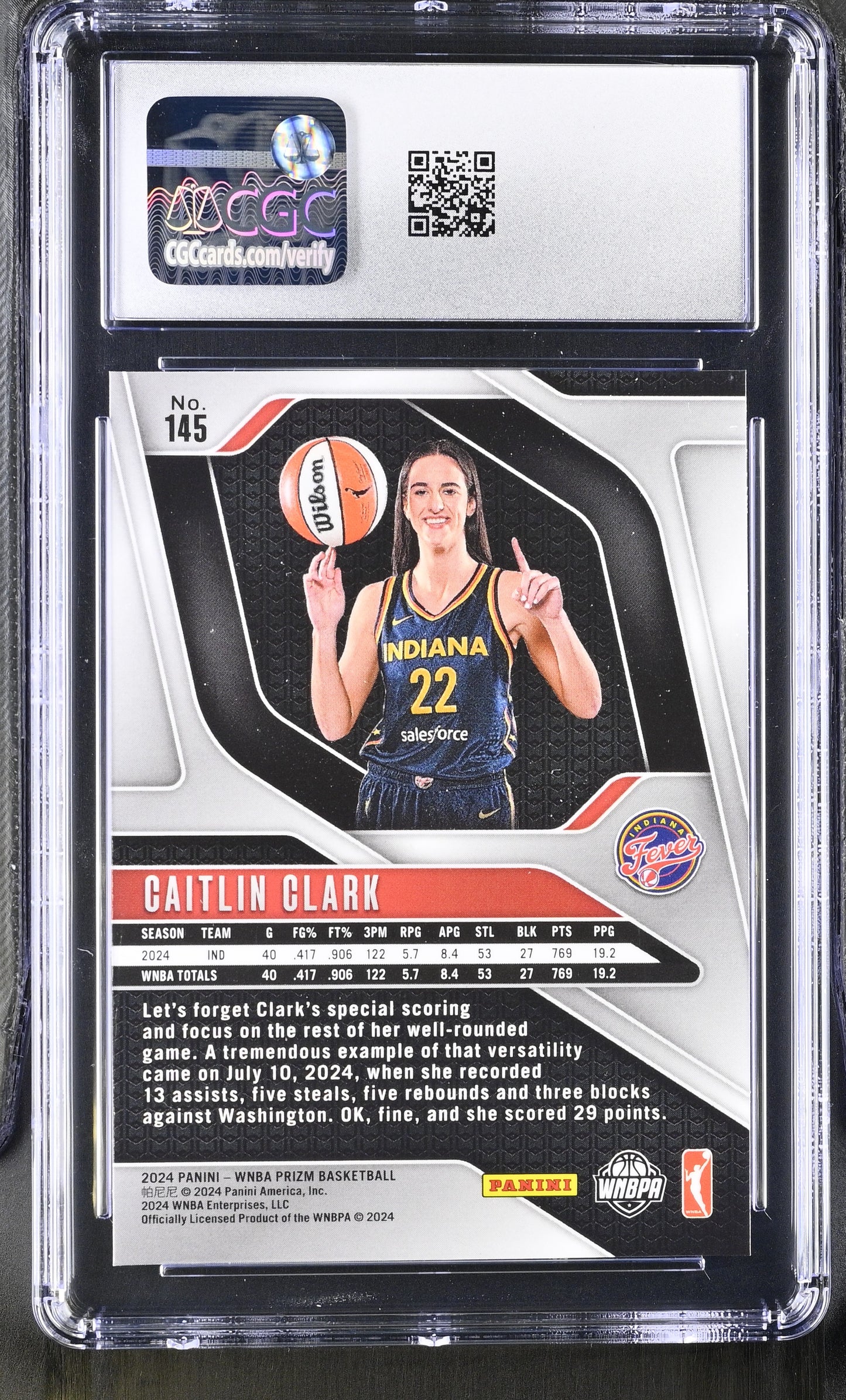 2024 Panini Prizm WNBA Caitlin Clark RC #145 CGC 10