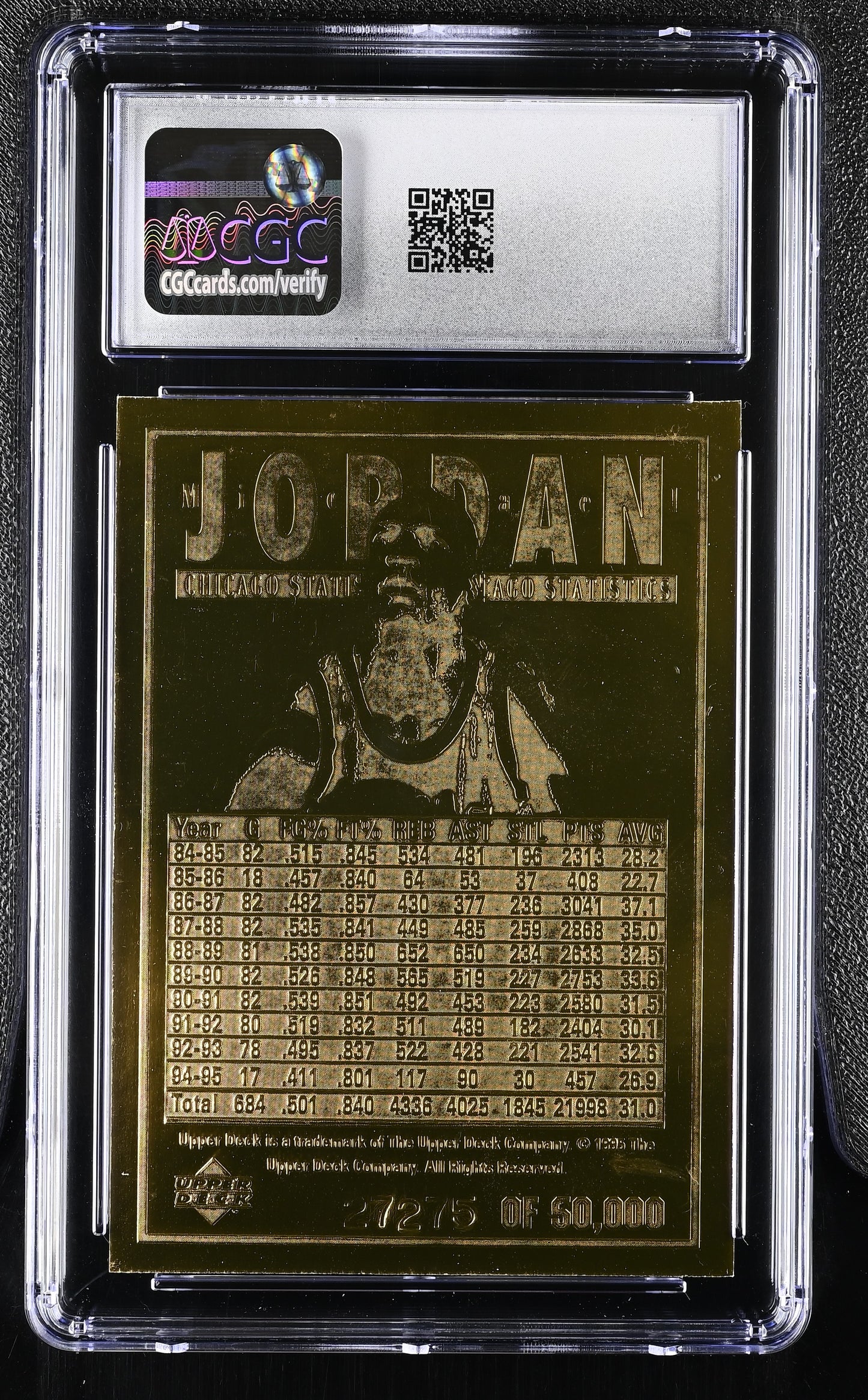 1995 Bleachers 23 Karat Gold Michael Jordan 50,000 Print Run - (27,275/50,000) CGC 7