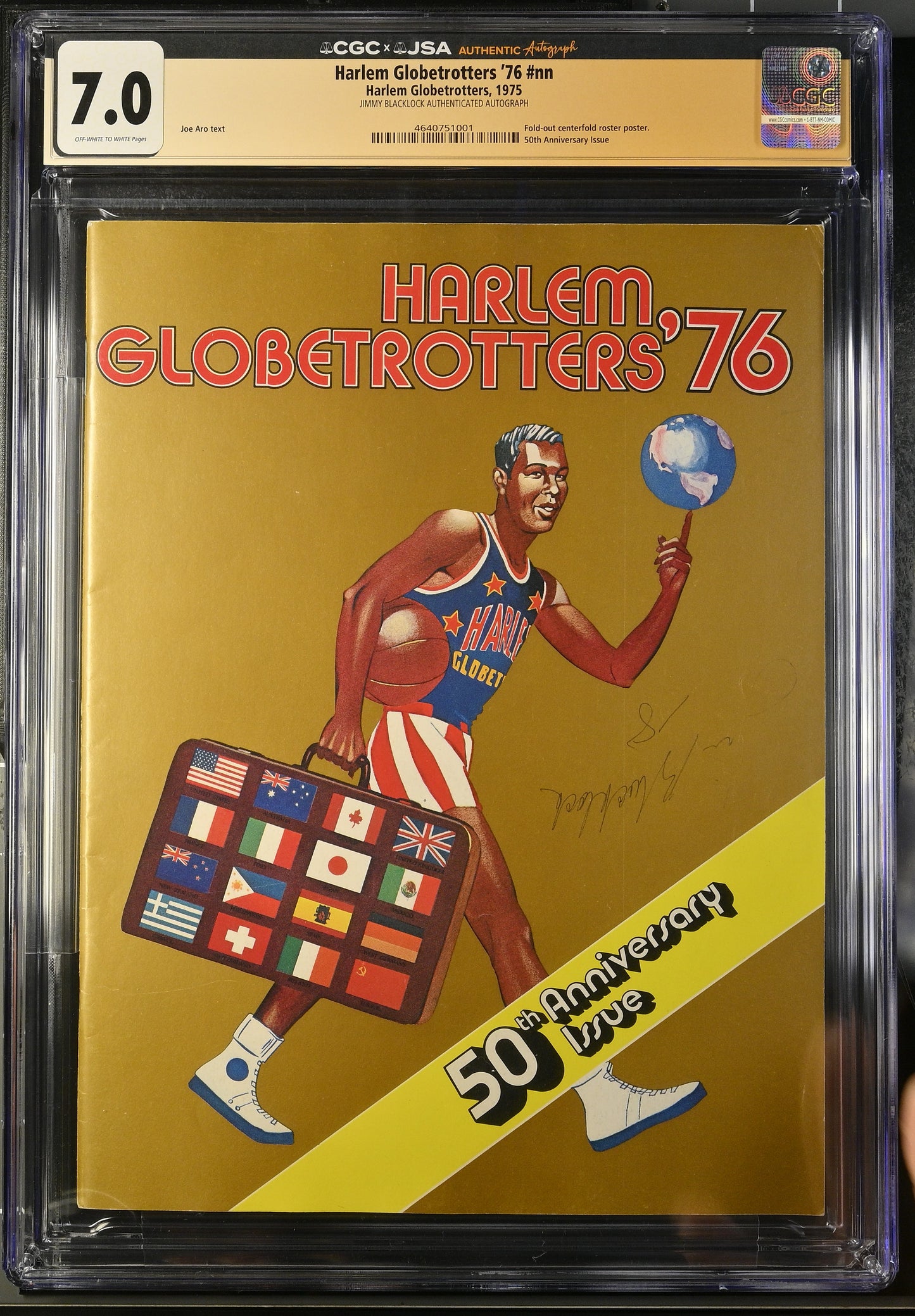 1975 Harlem Globetrotters '76 Official Magazine Jimmy Blalock JSA Authentic Auto CGC 7.0