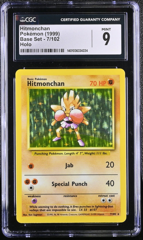 Pokemon 1999 Base Set Hitmonchan Holo 7/102 CGC 9 SC1
