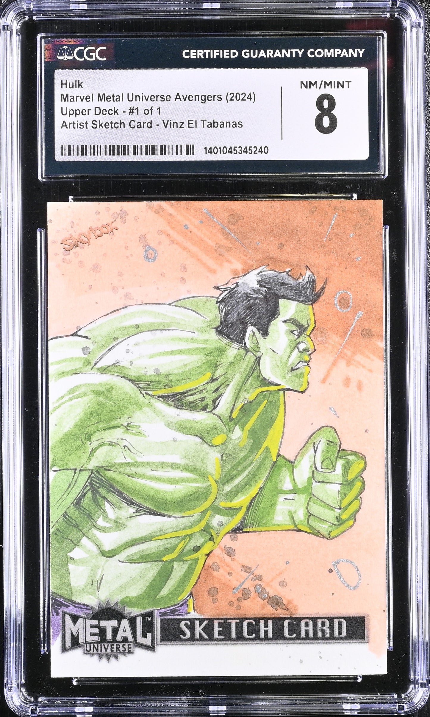 2024 Upper Deck Marvel Metal Universe Hulk Sketch Card 1/1 CGC 8