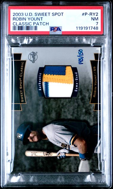 2003 UPPER DECK SWEET SPOT CLASSIC PATCH #P-RY2 ROBIN YOUNT CLASSIC PATCH PSA 7