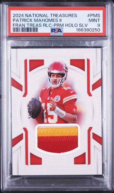 2024 PANINI NATIONAL TREASURES FRANCHISE TREASURES RELICS #PMS PATRICK MAHOMES II FRAN TREAS RLC-PRM HOLO SLV PSA 9 JR9272-115