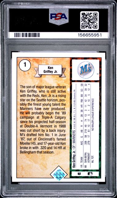 1989 UPPER DECK #1 KEN GRIFFEY JR. STAR ROOKIE PSA 8 SC4