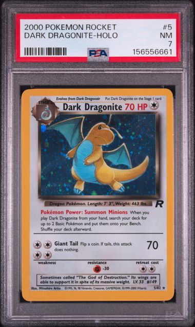 2000 POKEMON ROCKET #5 DARK DRAGONITE-HOLO PSA 7