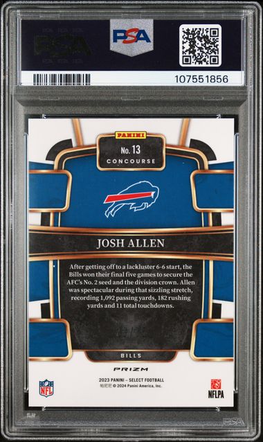 2023 PANINI SELECT #13 JOSH ALLEN PURPLE PRIZM PSA 9