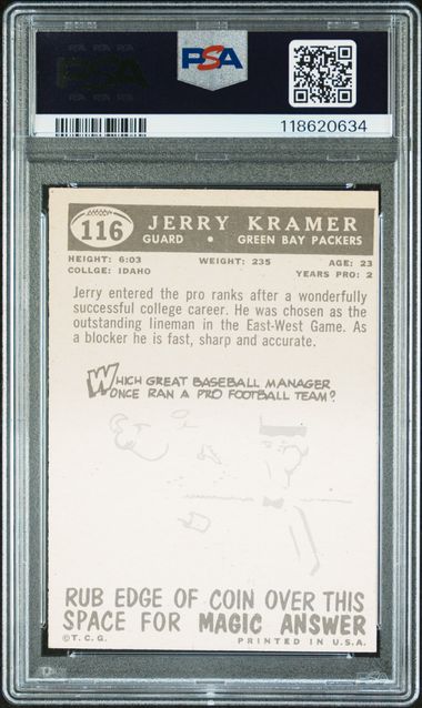 1959 TOPPS #116 JERRY KRAMER PSA 6