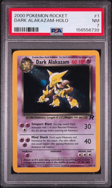 2000 POKEMON ROCKET #1 DARK ALAKAZAM-HOLO PSA 7 SC1