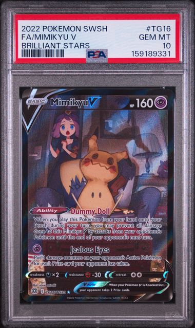 2022 POKEMON SWORD & SHIELD BRILLIANT STARS #TG16 FA/MIMIKYU V BRILLIANT STARS PSA 10 SC1