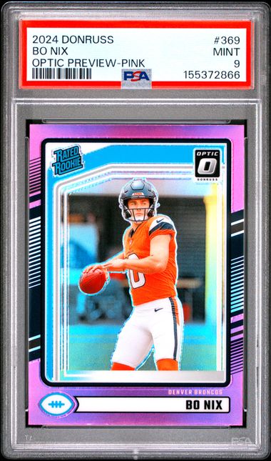 2024 PANINI DONRUSS #369 BO NIX OPTIC PREVIEW-PINK PSA 9