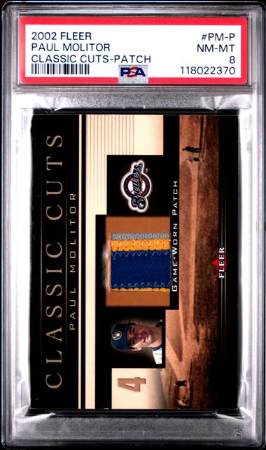2002 FLEER CLASSIC CUTS #PM-P PAUL MOLITOR CLASSIC CUTS-PATCH PSA 8