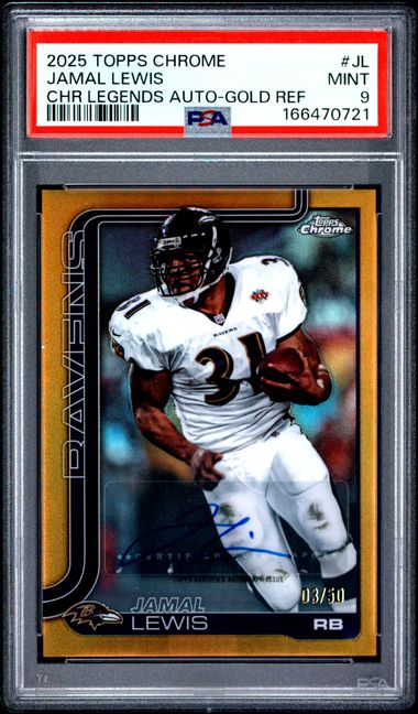 2025 TOPPS CHROME CHROME LEGENDS AUTOGRAPHS #JL JAMAL LEWIS CHR LEGENDS AUTO-GOLD REF PSA 9