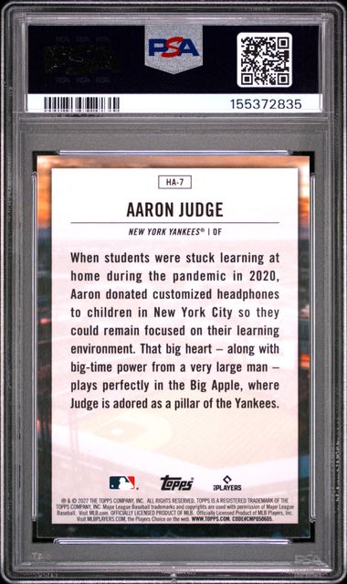 2022 TOPPS HOME FIELD ADVANTAGE #HA7 AARON JUDGE HOME FIELD ADVANTAGE PSA 8