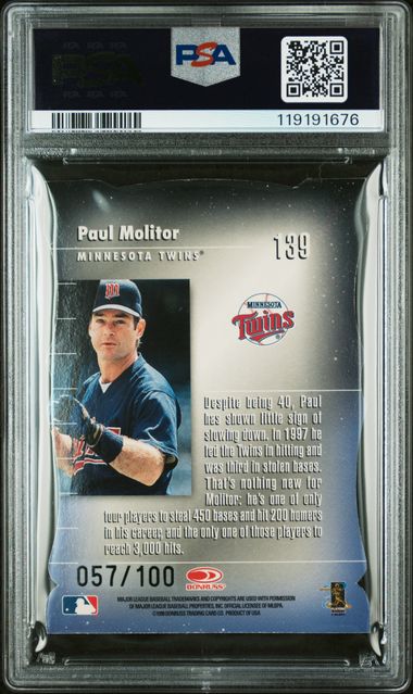 1998 Donruss Elite Paul Molitor Status 057/100 #139 PSA 8