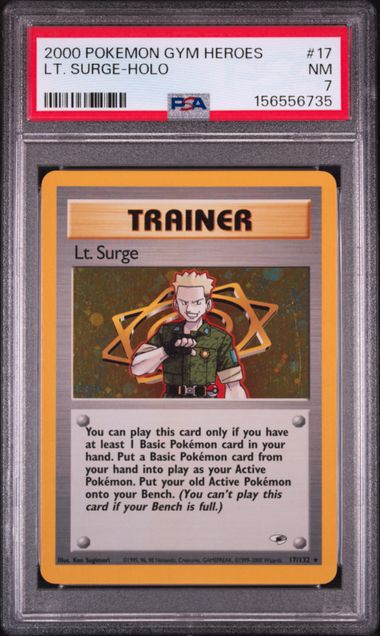 2000 POKEMON GYM HEROES #17 LT. SURGE-HOLO PSA 7
