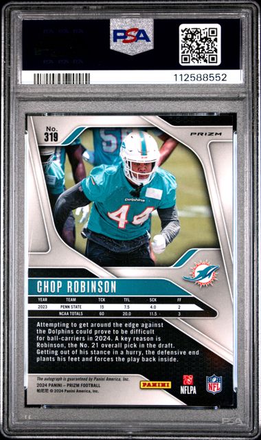 2024 Panini Prizm Chop Robinson Autograph No Huddle PSA 9