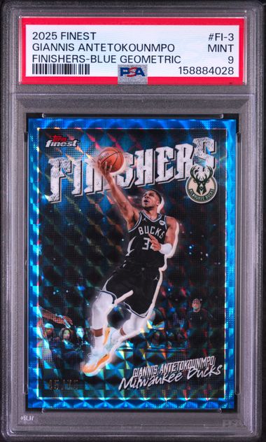 2025 TOPPS FINEST FINISHERS #FI-3 GIANNIS ANTETOKOUNMPO FINISHERS-BLUE GEOMETRIC PSA 9