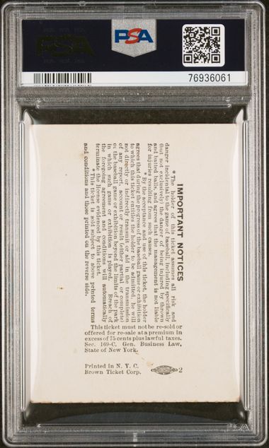 1941 New York Yankees Lou Gehrig Memorial July 4th Game Ticket Stub PSA 3