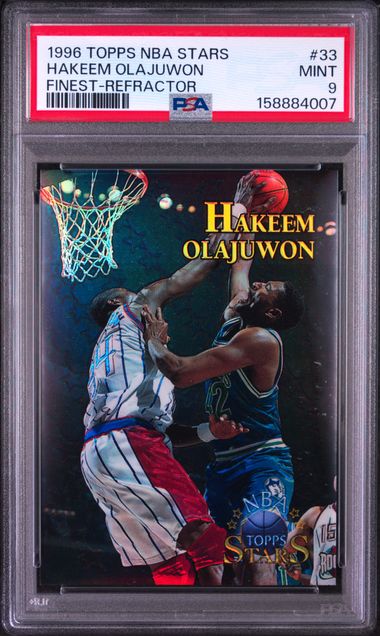 1996 TOPPS NBA STARS #33 HAKEEM OLAJUWON FINEST-REFRACTOR PSA 9