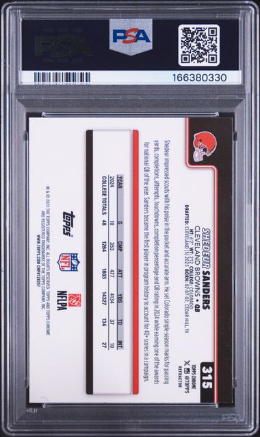 2025 TOPPS CHROME #315 SHEDEUR SANDERS REFRACTOR PSA 9 JR9272-56