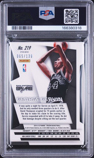 2014 PANINI PRIZM #219 GEORGE GERVIN PURPLE DIE-CUT PRIZM PSA 9 JR9272-32