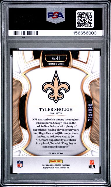 2025 Panini Select Tyler Shough Concourse Copper Prizm Shock /899 #41 RC Saints PSA 9