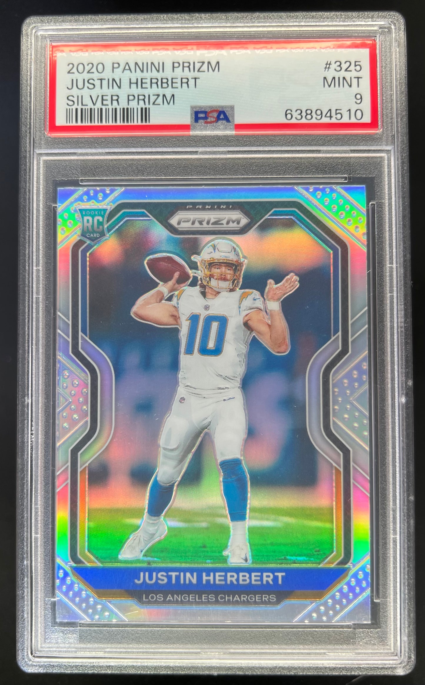 2020 Panini Prizm Football Justin Herbert Silver Prizm RC #325 PSA 9