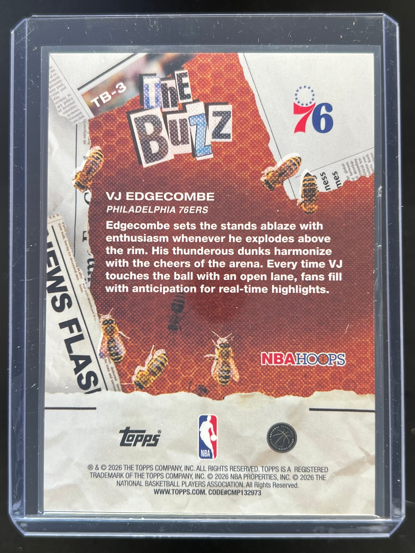 2025-26 Topps NBA Hoops VJ Edgecombe The Buzz Gold Foil 39/50 #TB-3