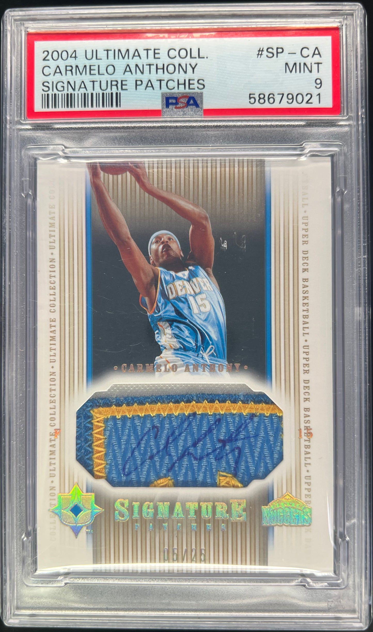 2004 Upper Deck Ultimate Collection Carmelo Anthony Signature Patches Auto 05/25 #SP-CA PSA 9