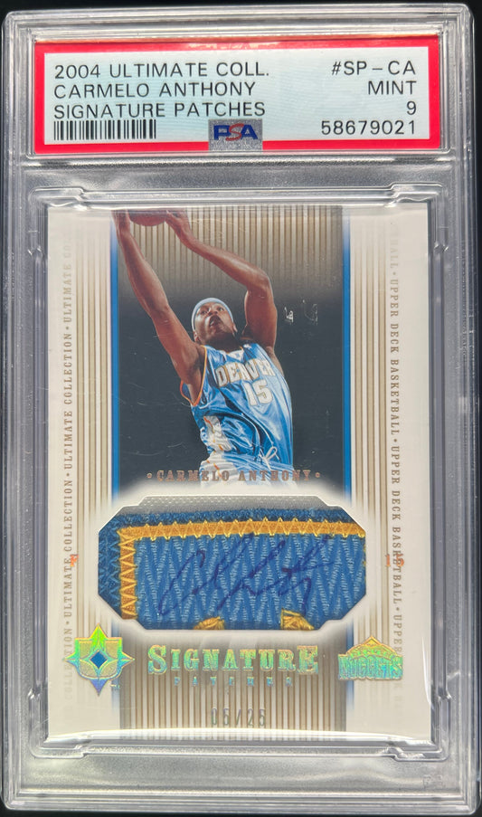 2004 Upper Deck Ultimate Collection Carmelo Anthony Signature Patches Auto 05/25 #SP-CA PSA 9