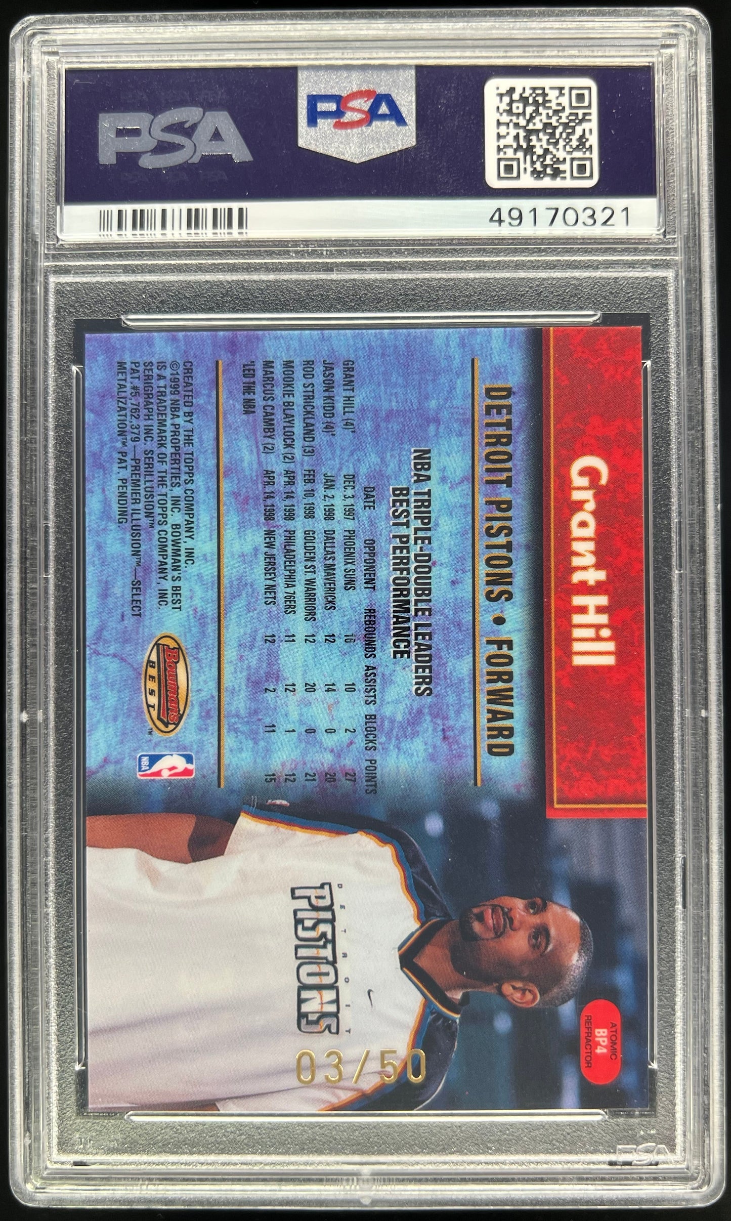 1999 Bowman's Best Grant Hill Performers Atomic Refractor 03/50 #BP4 PSA 9