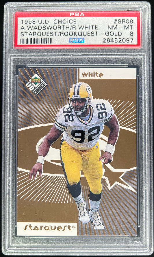 1998 Upper Deck Choice Reggie White Andre Wadsworth Starquest Rookquest Gold 013/100 #SR08 PSA 8